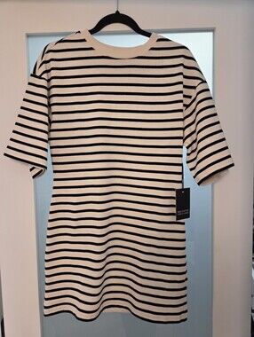 66. Striped T-shirt Dress Cream w Black